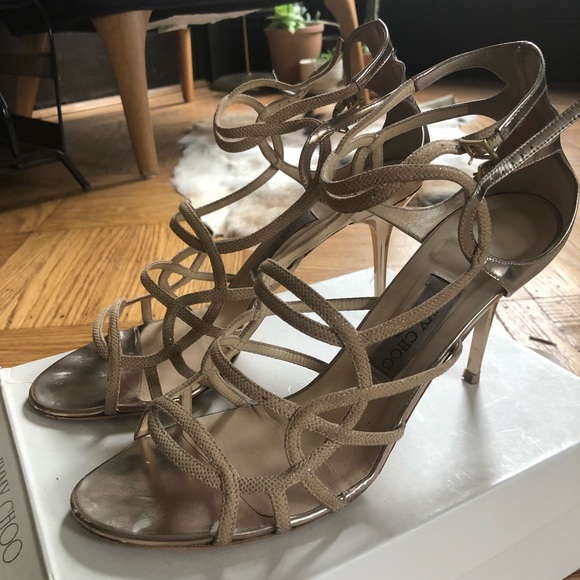Jimmy Choo Strappy Sandals Size 43 / 12, Beige/Gold - Picture 5 of 15